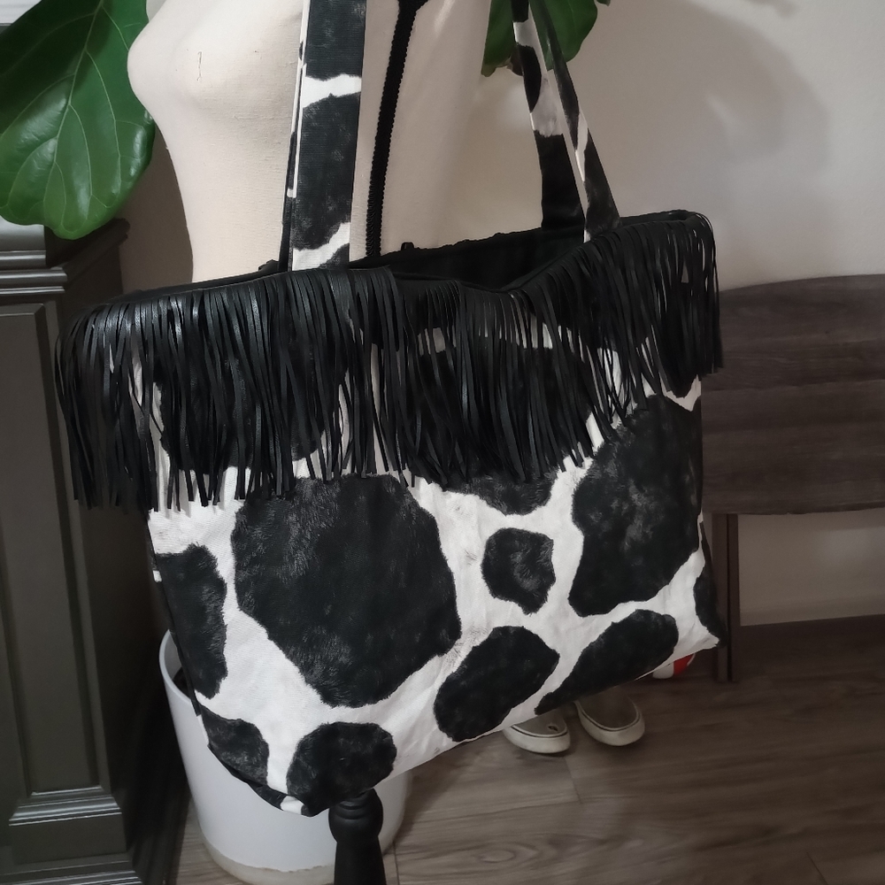 Black and White Fringe Tote Bag